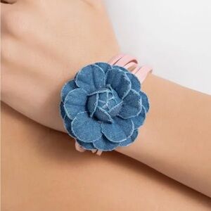 Denim flower, pink bracelet